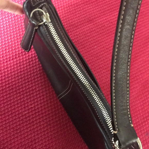 Coach Purse Black Leather Small White Stitch - Picture 6 of 8